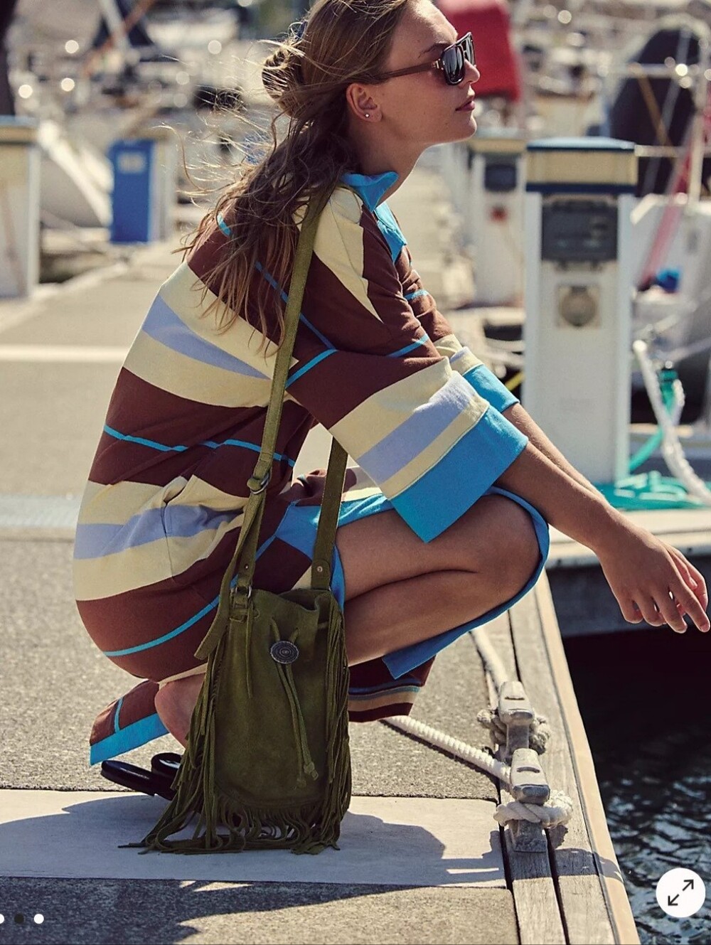 Free People Striped Maxi Dress in Brown, Blue, Yellow, Cream - Picture 3 of 8